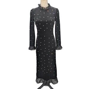 Whimsey Goth Fairy Grunge Dress Size S Black  Velvet Crystals Witchy Retro 90's